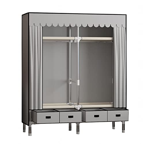 CHEMYO Armario de Lona portátil, Armario de Tela con Barra para Colgar, estantes, Organizador de Almacenamiento para Armario de Ropa, Armario de Tela para Dormitorio,Grey-140x45x168cm