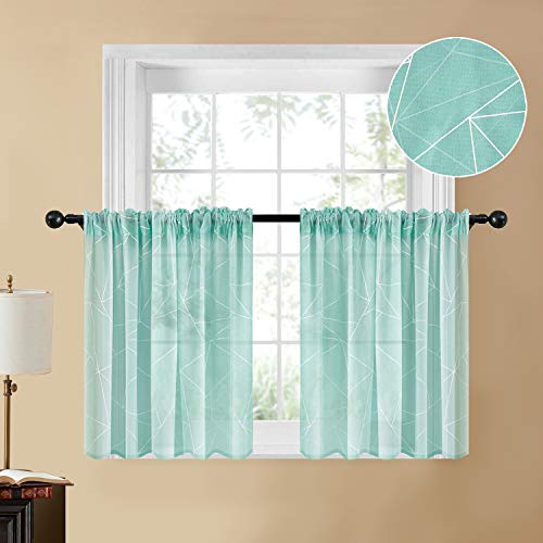YOKISTG Sheer Kitchen Curtains 36 Inch Length Rod Pocket Printed Geometry Tier Curtains