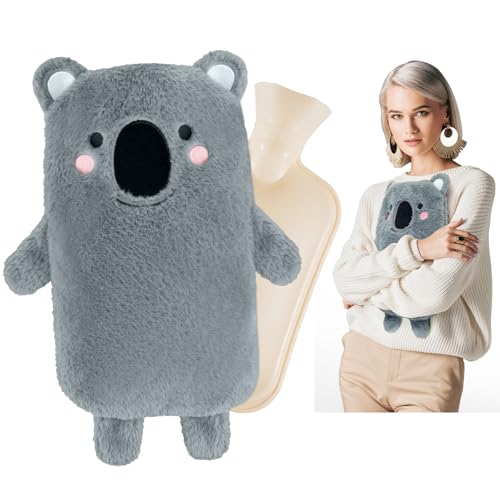 Groß Wärmflasche mit weichem Bezug - Plüsch Wärmeflasche mit Flauschig 2L, Wärmflaschen mit Handwärmer, Bettflasche für Frauen Männer