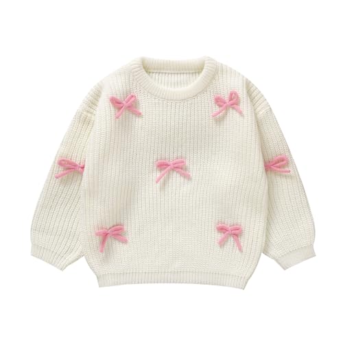 Tinypainter Toddler Girl Bow Sweater Cute Knitted Pullover Fall Winter Clothes 1-5T White