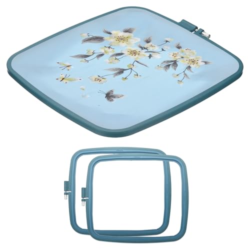 Image of PATIKIL 2 Pieces Square Embroidery Hoops Square Cross Stitch Hoops Frames ABS Plastic Embroidery Hoops for DIY Sewing Tools for Art Craft, Dark Blue