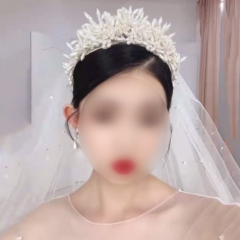 Tiara de boda para evitar caídas del tocado con perlas y cristales estables 5
