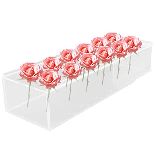 Vaso Rettangolare in Acrilico,Centrotavola Rettangolare Floreale per Tavolo da Pranzo Vaso per Fiori Rettangolare Lungo Vaso da Fiori Trasparente per Decorazioni Domestiche o Matrimoni (senza luci)