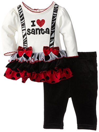 Youngland Baby-Girls Newborn I Love Santa Applique Dress with Leggings, White/Red/Black/Grey, 0-3 Months