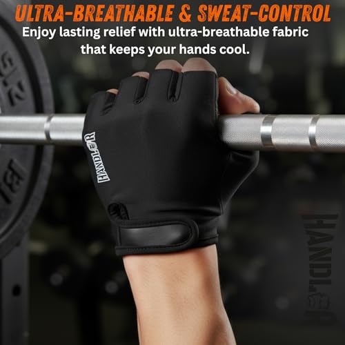 Image of Harcos Handler Lycra Weight Lifting Gym Gloves - Dotted Anti-Slip Cushion Grip Palm | Fingerless Gym Gloves for Men Workout Glove for Men & Women Crossfit, Bodybuilding, Pull-Up (Black, Large)