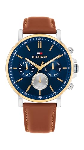 Tommy Hilfiger Orologio Analogico Multifunzione al Quarzo da Uomo con Cinturino in Pelle Marrone - 1710703