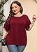 AusLook Plus Size Blouses For Women Burgundy 1X Christmas Tunic Double Ruffle Short Sleeve Shirts Crewneck Clothing Tee Ladies Clothes Flowy Dressy Casual Loose Fit Outfits Maternity Summer Tops