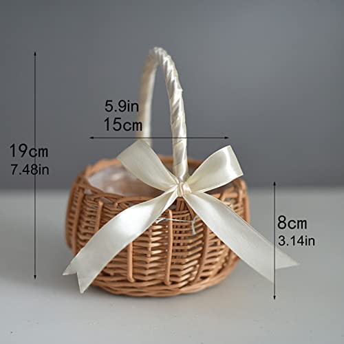 Ayqqe Wicker Rattan Flower Girl Basket For Wedding, Handwoven Small Flower Basket With Handle And Plastic Liner For Flower Girl, Rustic Wedding Baskets For Home Wedding Decorations, Photo Props #TOP2