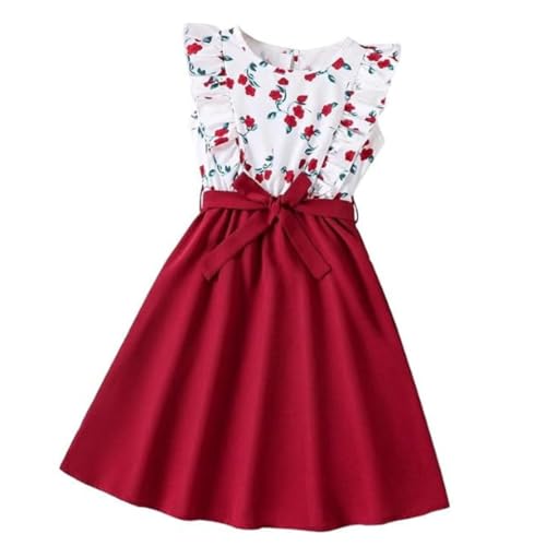 Image of Niren Enterprise Girl's Floral Pattern Rayon Frock Dress with Cap Sleeve Round Neck Knee Length and A-Line Pull On Closure Type