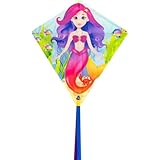 HQ Eddy Kinderdrachen Drachen Flugdrachen Einleiner Drachen zum steigen Lassen, wenig Wind, ab 5 Jahre, 68x68cm und 2m Drachenschwanz inkl. 17kp Polyesterschnur 40m auf Spule, 2-5 Bft (Mermaid)