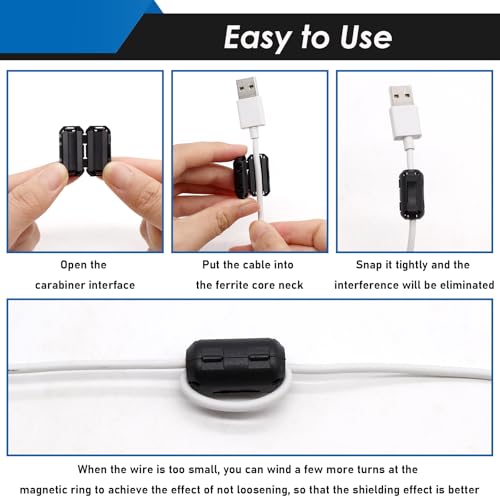 Eoppen 5 Values Ferrite Bead Clip-on Ferrite Core RFI EMI Noise Suppressor Cable Clip for 3mm/ 5mm/ 7mm/ 9mm/ 13mm Diameter Cable (Black) by Eoppen - Image 5