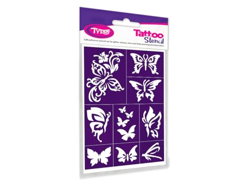 TyToo Lot de pochoirs à paillettes pour tatouage – modèles réutilisables pour enfants et adultes – design européen, doux pour la peau, parfait pour les fêtes,...