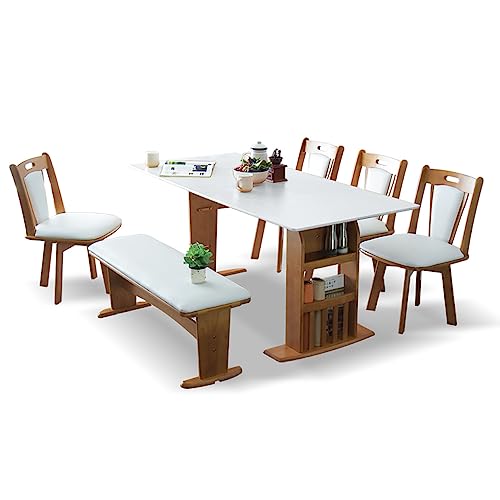 Cスタイル 片バタ 6点 ホワイト ダイニングテーブルセット ダイニングセット 食卓テーブル cs-1025NA (幅160cm-6人用セット, 白天板/NAフレーム/WH座面)