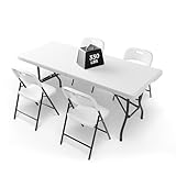 Ortus Collective 6FT Folding Table Set with 4 Chairs – Heavy-Duty 330 lb Table &...