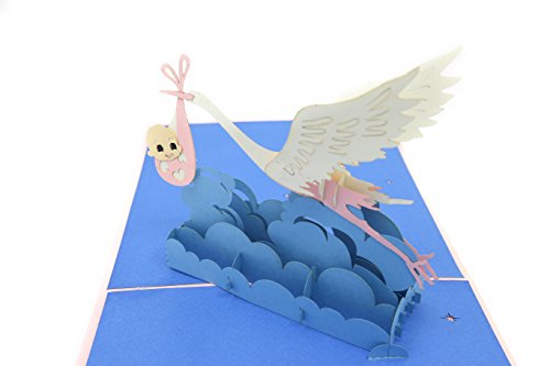 Poplife Stork And Baby 3D Pop Up Greeting Card For All Occasions - Gender Neutral, Newly Expecting, Babies Gifts - Folds Flat, Perfect For Mailing - Baby Shower, Happy Birthday, Newborn Announcement #TOP1