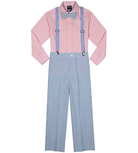 Nautica Boys  Little Set with Shirt, Pant, Suspenders, and Bow Tie, Seersucker Regatta Blue, 7