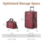 Amazon Basics Luggage Sets, Carry-On 23-Inch, tote 15-Inch, Suitcase With Wheels, Expandable Extra Space (+15%), Front Pockets and Telescopic Handle, Burgundy - Image 4