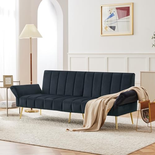 BXEYXE Sofá cama plegable moderno con patas auxiliares con función de dormir. Tela de terciopelo. Adecuado para sala de estar. Dormitorio. Cine en casa. Habitación de invitados. Vídeo disponible