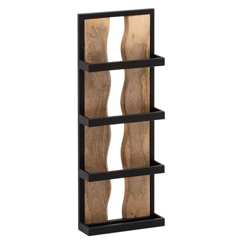 FineBuy Étagère murale 30 x 80 x 10 cm Mango en bois massif/métal Étagère suspendue industrielle | Design flottant rectangulaire | Étagère suspendue pour salon | Étagère murale en bois avec 4 étagères