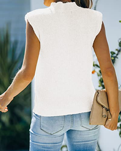 Amarmia Women'S Mock Neck Knit Sweater Vest Sleeveless Casual Trendy Summer Ribbed Pullover Tank Tops White thumb #2