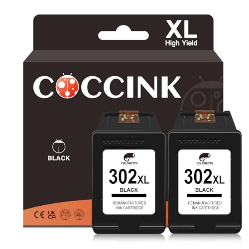 COCCINK 302XL Cartucho de Tinta Remanufacturado para HP 302 XL Negro para Envy 4520 4521 4526 4528 4525 DeskJet 3630 3639 3633 1110 1112 3634 OfficeJet 3830 4658 5230 5255 5258 Impresora Negro Pack
