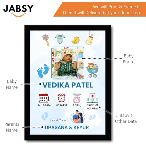 Image of Customized Newborn Baby Photo Frame - Personalised Keepsake with Photo, Name, Birthday & Memories | Unique Baby Gift | 12 x 9 Inch Frame