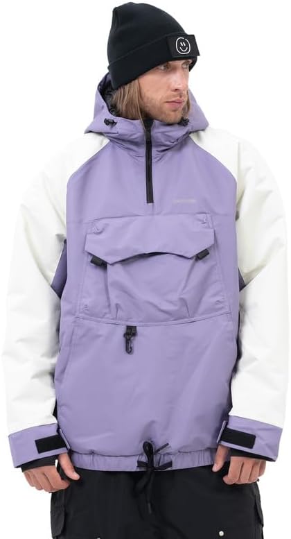 Snowshred Men's Baggy Half-Zip Snowboard Jacket Hooded Anorak Camo Leopard Waterproof Ski Coats for Winter Sports