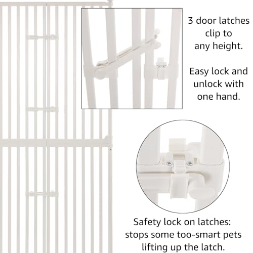 unipaws 74 Inch High Extra Tall Cat Gate with Doors Locks Narrow Bar Spacing, Pressure Mounted 6 to 8 Feet Tall Adjustable Pet Gate, Cat Door Way Indoor Use, White