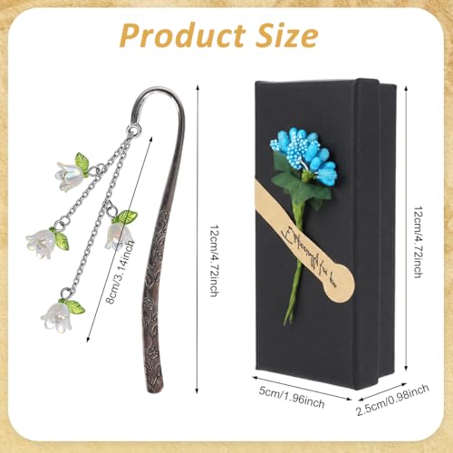 Image of Metal Embossed Bookmark with Lily of the Valley Charm Chain, 4.7'' Silver Page Marker with Floral Engraving with Gift Box, Bookmark Gift for Book Lovers, Journals & Reading Accessories