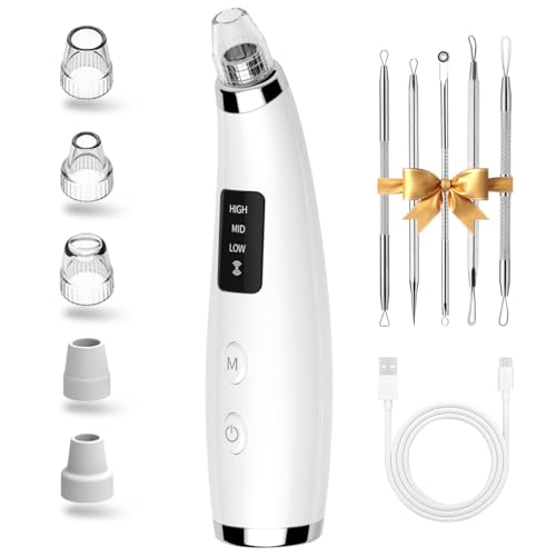 Blackhead Remover Pore Vacuum - Blackhead Remover for Face with 5 Attachments & 3 Suction Levels - Blackhead Vacuum removers for Women & Men (White)