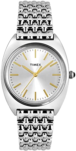 Timex レディース アナログ クラシック クォーツウォッチ ステンレススチールストラップ付き, シルバー, ブレスレット
