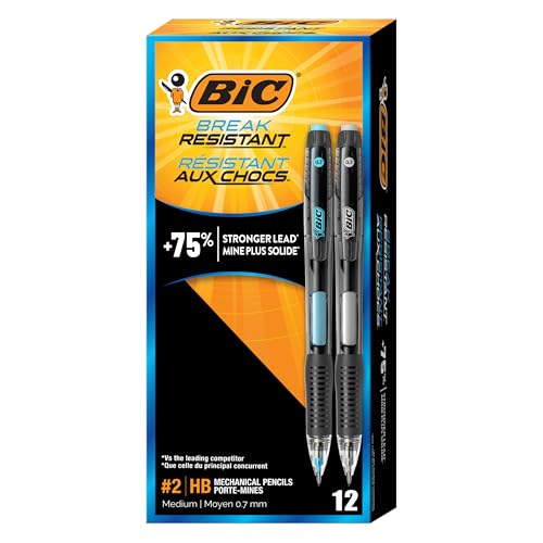 BIC Break Resistant Mechanical Pencils with Erasers, No. 2 Medium Point (0.7 mm), School Supplies for Students and Teachers, 12-Count Pack