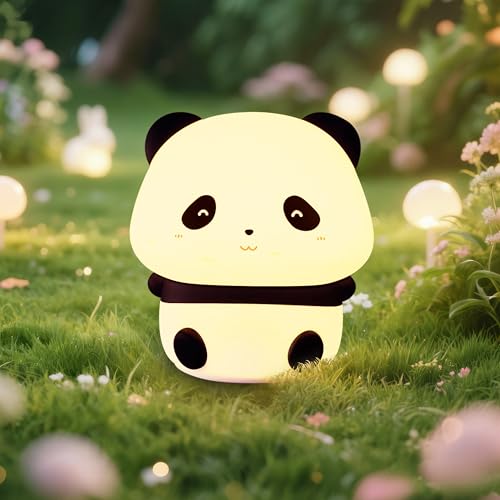 loatme Night Light for Kids, Rechargeable Dimmable Silicone LED Nightlight with 7 Colors, Baby Nursery Night Lamp, Touch Squishy Lamp, Cute Gifts for Girls, Boys, Toddler Room Decor, Panda
