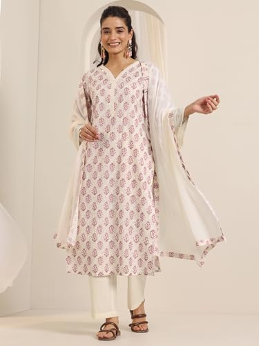 Image of Libas Printed Cotton Straight Kurta with Trouser and Dupatta