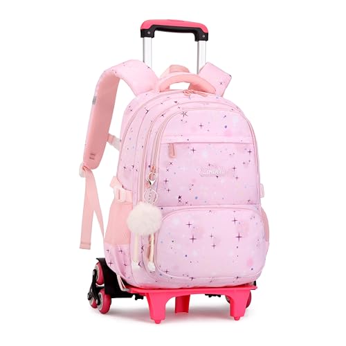 ETAISHOW Mochila com rodinhas com estampa de estrelas, para meninas e crianças, com rodas, bolsa escolar, 6 rodas 05 rosa, 11.81(L)7.87(W)*18.11(H)inch, 6 rodas