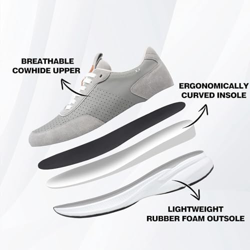 Men's Breathable Leather Athletic Shoes with 8cm/3.15" Hidden Elevator – Anti-Slip Lightweight Shock-Absorbing Rubber Sole, Built-in Insole for Discreet Height & All-Day Comfort2