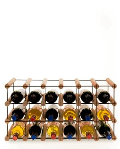 PROREGAL Modulares Weinregal VINOTECA MOD Metal | HxBxT 32,5x62,5x24,5cm | 6x3 Flaschen | Massives Kiefernholz | Braun geölt | Weinhalter Weinständer Flaschenständer Flaschenregal Holzregal