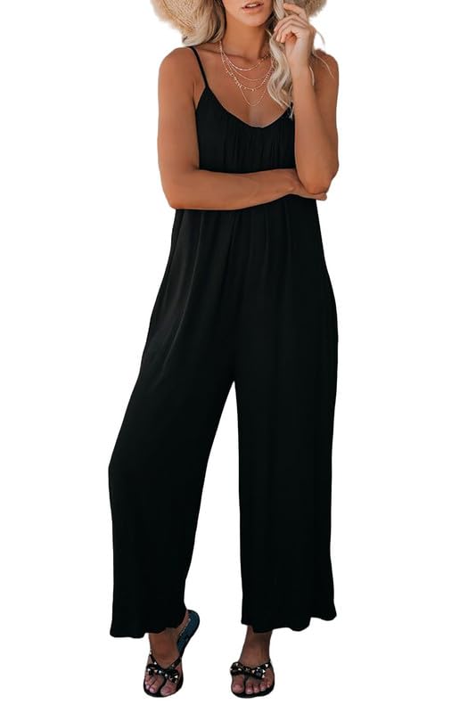 Haibang Salopette Donna Estate Tuta Jumpsuit Donna Elegante Senza Manica Vestibilità Ampia Monopezzi e Tutine Estiva Casual a Gamba Larga Pantaloni Pagliaccetto con Tasche