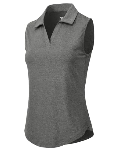 Rdruko Women's Sleeveless Golf Polo Shirts V-Neck Collared Tennis Quick Dry UPF 50+ Lightweight Athletic Tank Tops, Dark Grey, XS