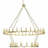 Hubrin Lagre Wagon Wheel Chandelier Gold 60inch 48-Light 2-Tier Industrial Round Chandeliers Lighting,Vintage Rustic High Ceiling Hanging Chandelier Pendant Light Fixtures (2-Tier 60