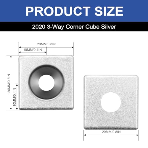 Image of 12pcs 2020 3-Way Corner Cube 2020 Extrusion Hardware T-Slot V-Slot Accessories with Screws and Nuts for 2020 Aluminum Extrusion Connector 3D Printer Accessories Silver