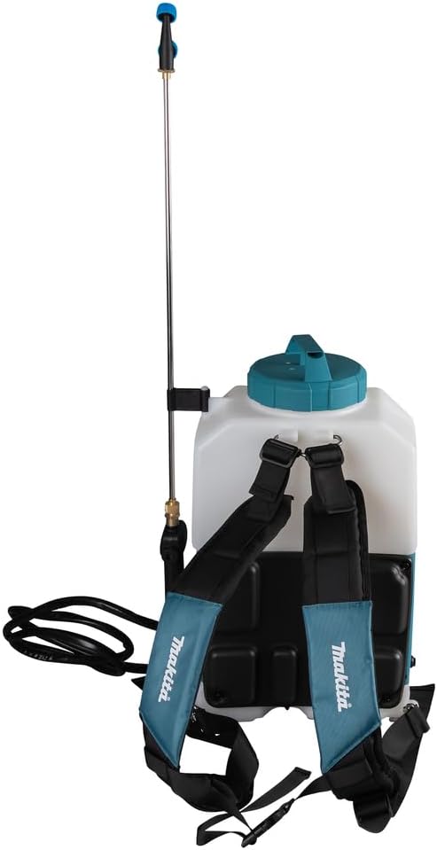 Makita DUS158Z 15 L Backpack Sprayer, back view with harness
