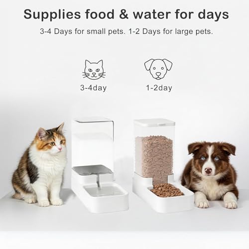 Automatic Cat Feeder, Cat Food Dispenser, Water Dispenser Set, Dog Water Dispenser,Large Capacity Gravity Pet Food Bowl & Waterer for Cats and Small Medium Dogs - Image 2