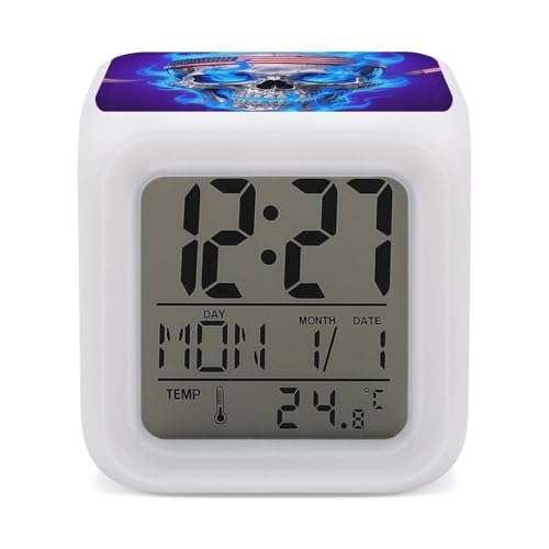 FodPand Fire USA Réveil compact 7,9 cm Cube avec affichage de l'heure, de la date, de la température, alimenté par piles, lumière d'ambiance pour chambre...