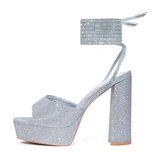 Elisabet Tang Women Strappy Heeled Sandals,4.7-Inch Lace Up Chunky Platform High Heels with Open Square Toes for Block Dressy Fashion Shoes at Prom3