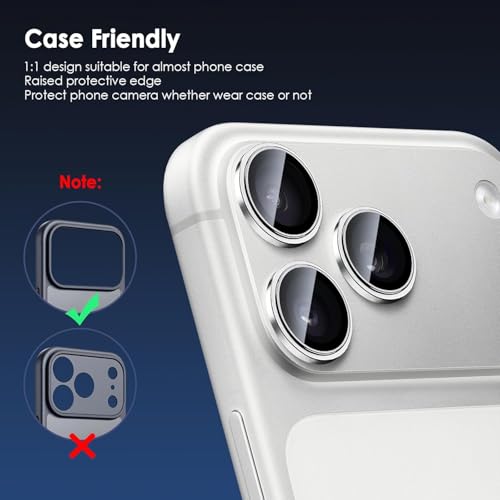 Image of Camera Lens Protector Compatible with iPhone 17 Pro / 17 Pro Max - 9H Tempered Glass Lens Guard, HD Clear, Anti-Scratch, Anti-Drop Camera Protection Ring White