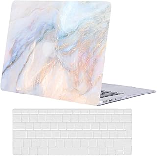 ACJYX Compatible with MacBook Air 13 inch Case 2020 2019 2018 Release A2337 M1 A2179 A1932 Retina Display with Touch ID, Protective Plastic Hard Shell Case & Keyboard Skin, Pink Glitter Marble