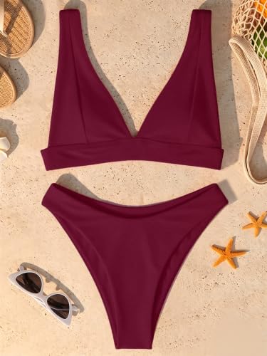 Image of Bathing Suits for Women Deep V Neck Sexy Two Piece Bikini Sets for Women Thong Halter Cheeky Swimsuit