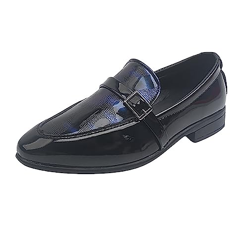 XinYiQu Sapato social casual Oxford clássico de couro sintético com cadarço para meninos, Preto, azu