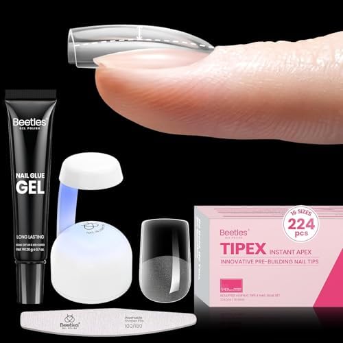 Beetles Tipex Instant Apex Nail Tips Kit, XS Squoval, 224pcs 16 Sizes